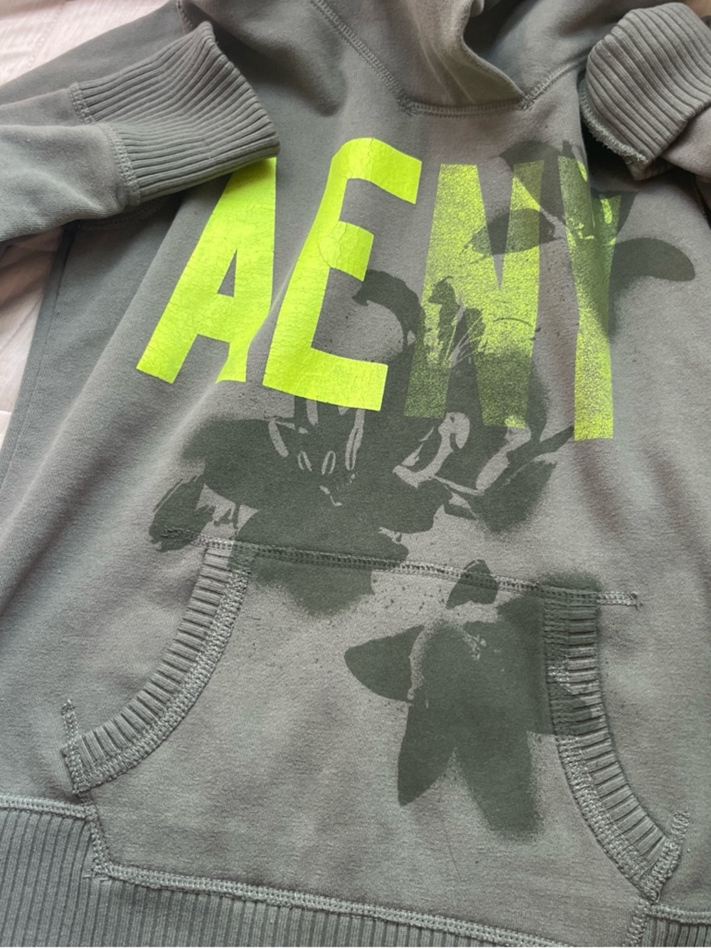Green vintage y2k American Eagle Outfitters graphic hoodie. 2010